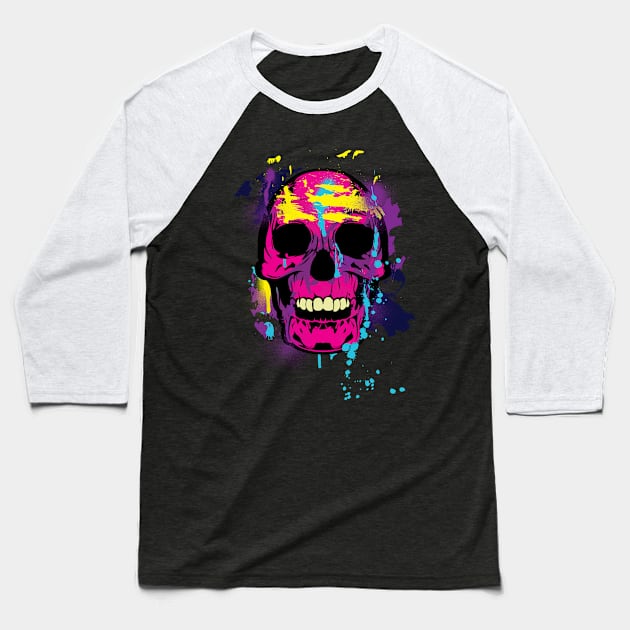 Skull neon spray paint and strokes Baseball T-Shirt by ddtk